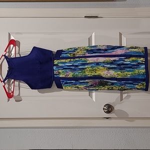 WOW Couture Halter Crop Top Blue Bodycon Dress Size Small